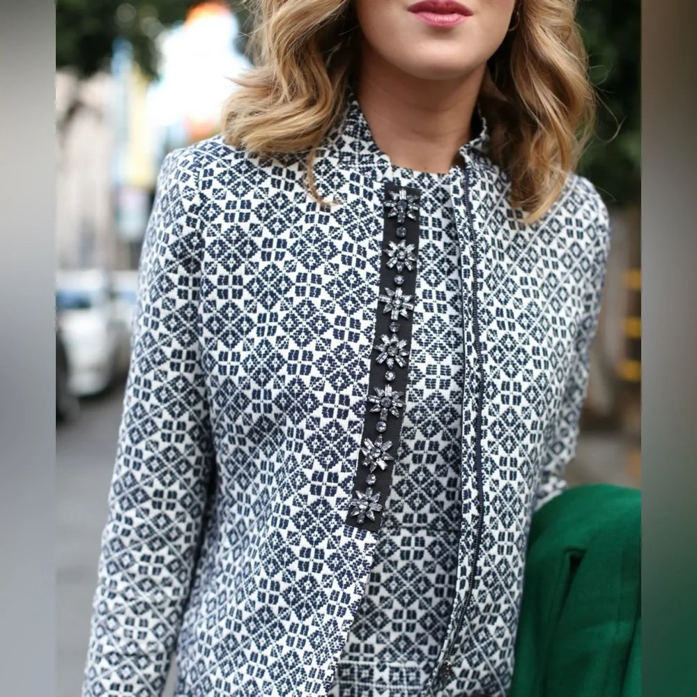 NWT Tory Burch Embellished Crystal Jeweled Blazer Jacquard Cotton Blend Jacket
